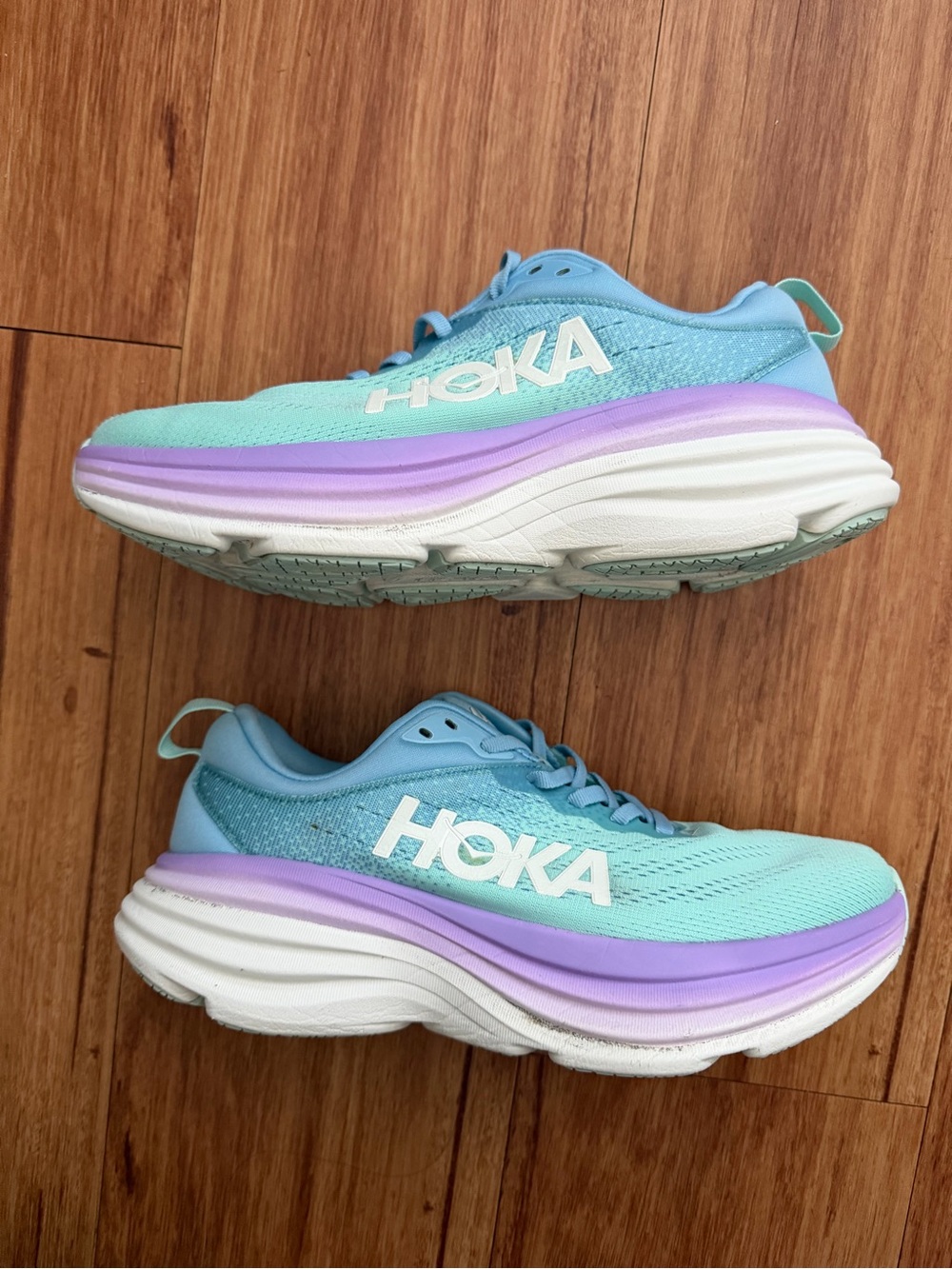 Hoka bondi 8 Women's Running Shoe in Aqua and Lavender - Picture 4 of 11